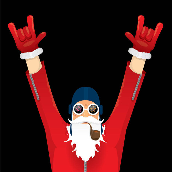 vector biker santa claus with smoking pipe.