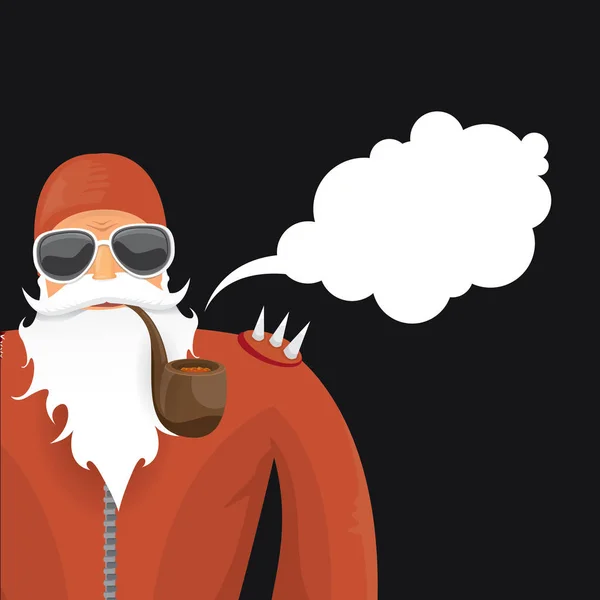 Vector motorista santa claus con pipa humeante . — Vector de stock