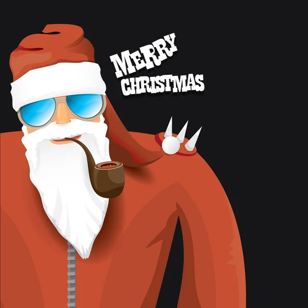 Vector motorista santa claus con pipa humeante . — Vector de stock