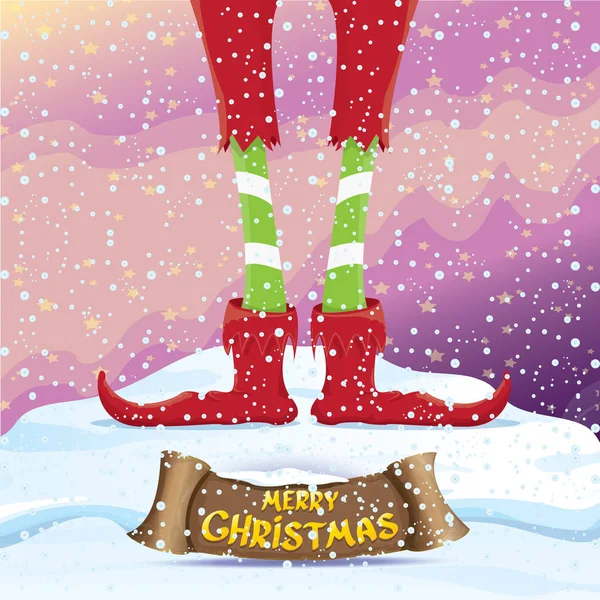 Vektor frohe Weihnachtskarte mit Cartoon-Elfen — Stockvektor