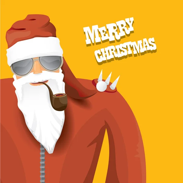 Векторный байкер Санта Клаус с дымящейся трубкой . — стоковый вектор