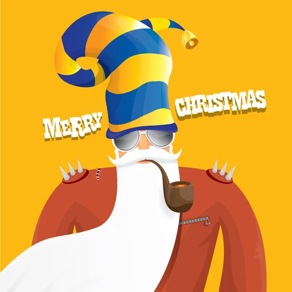 Vector motorista santa claus con pipa humeante . — Vector de stock