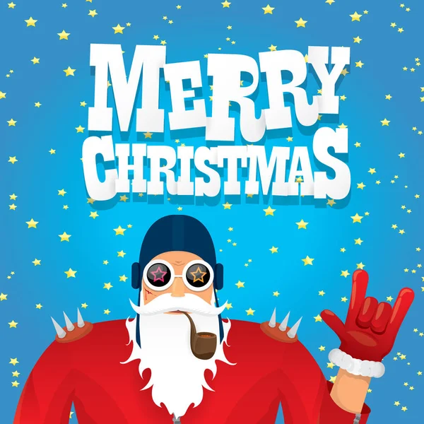 Vector motorista santa claus con pipa humeante . — Vector de stock