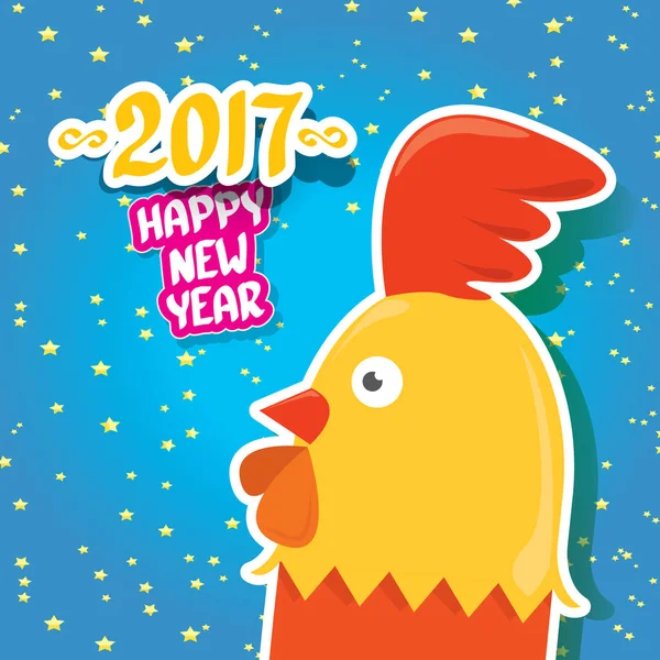 Vecteur nouvelle année 2017 avec dessin animé drôle coq — Image vectorielle