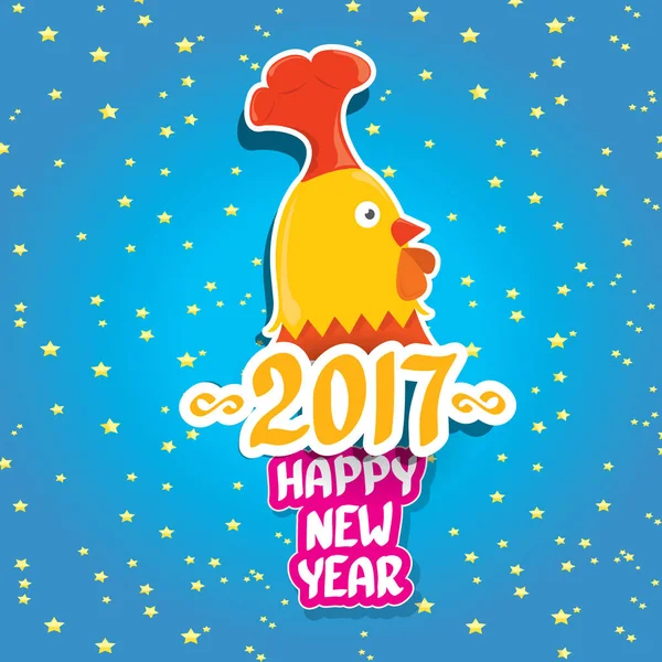 Vecteur nouvelle année 2017 avec dessin animé drôle coq — Image vectorielle