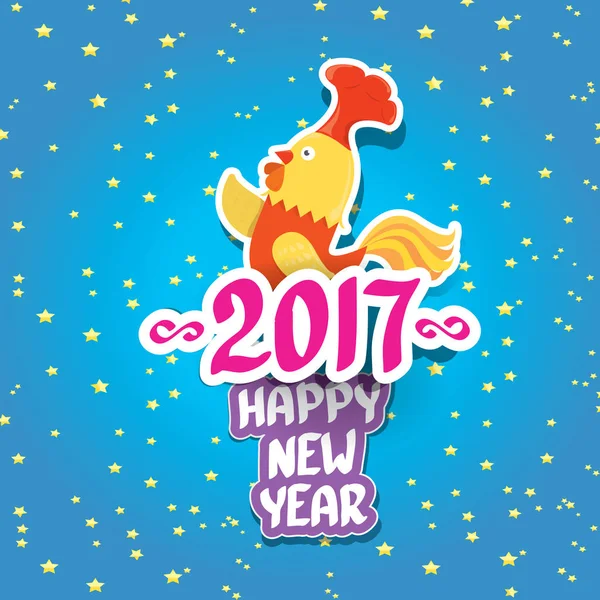 Vector nuevo año 2017 con dibujos animados divertido gallo — Archivo Imágenes Vectoriales