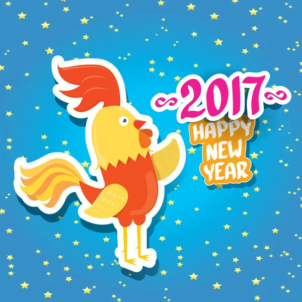 Vektor tahun baru 2017 dengan kartun ayam lucu - Stok Vektor