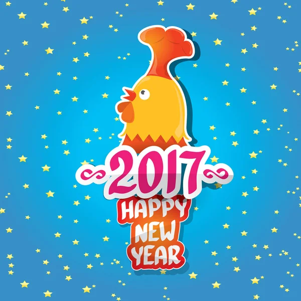 Vecteur nouvelle année 2017 avec dessin animé drôle coq — Image vectorielle