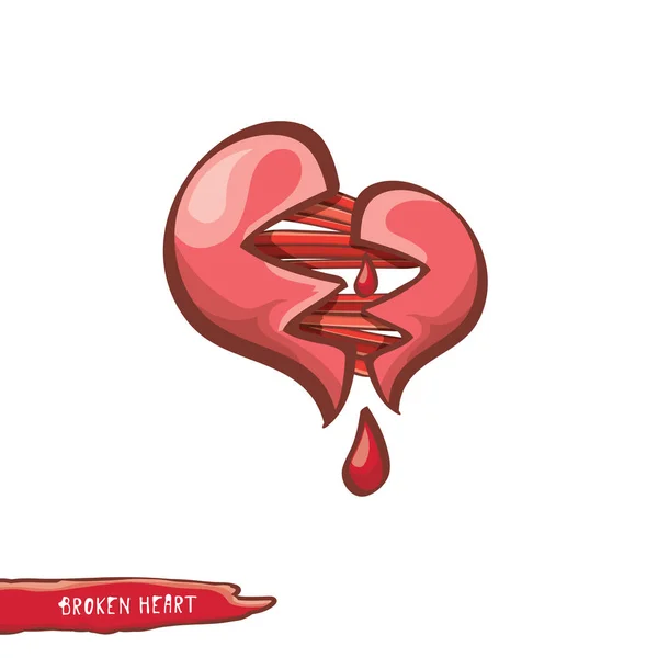 Vector de dibujos animados estilo rojo corazón roto — Archivo Imágenes Vectoriales