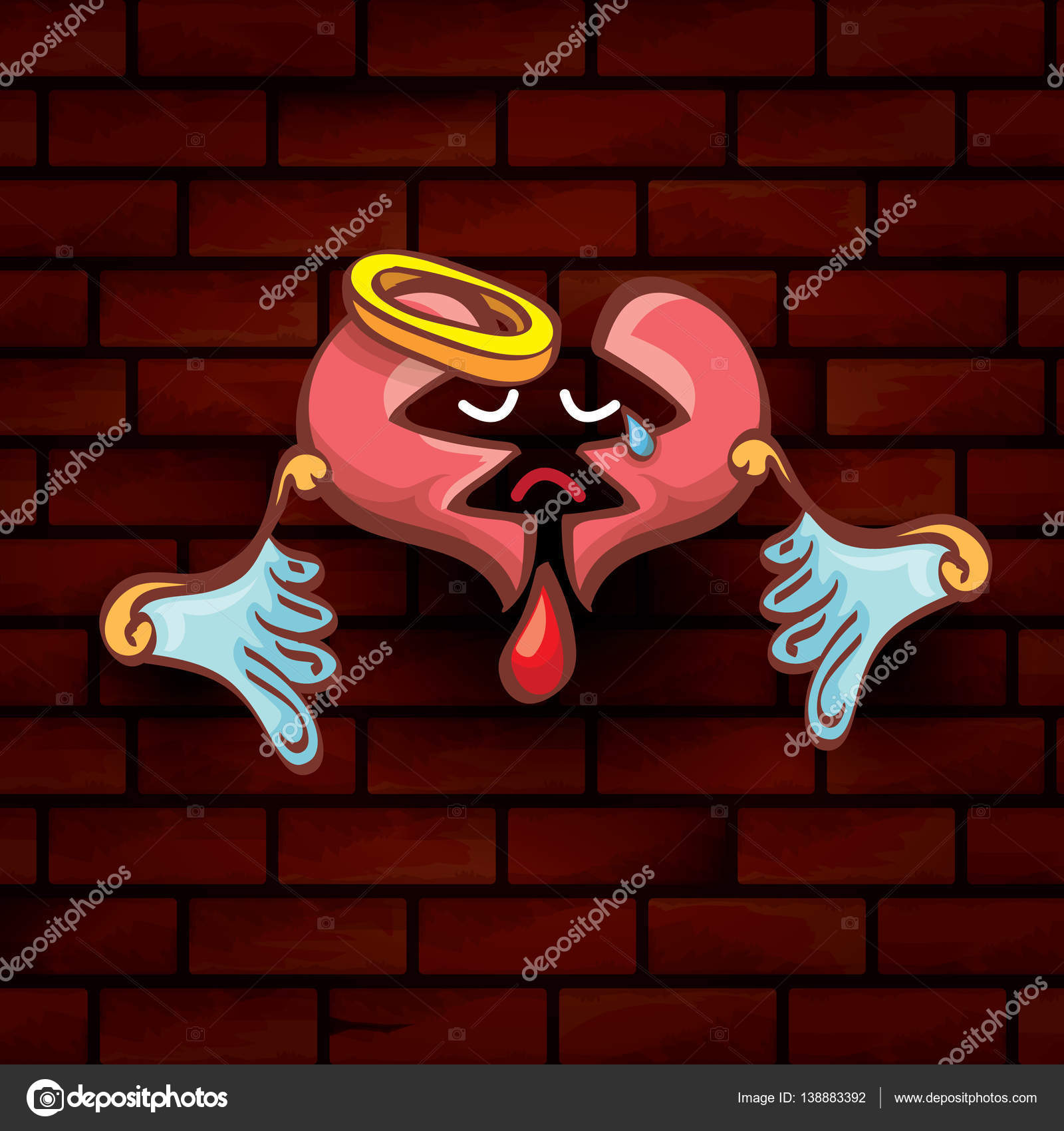 Vector Cartoon Tattoo Style Red Broken Heart Stock