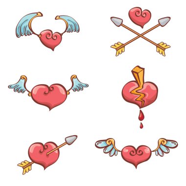 Sevgililer günü karikatür pembe kalpler set vektör