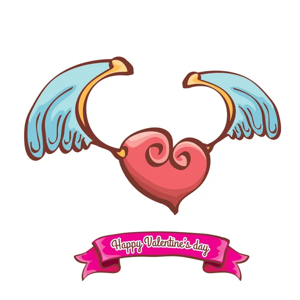 Vector valentines giorno cuore rosa con ali d'angelo — Vettoriale Stock