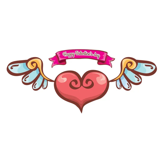 Vecteur valentines jour coeur rose avec ailes d'ange — Image vectorielle