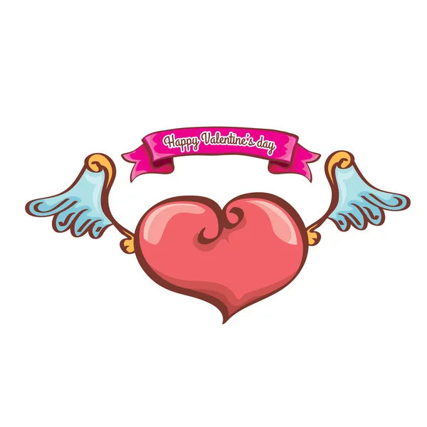 Vector valentines día rosa corazón con alas de ángel — Vector de stock