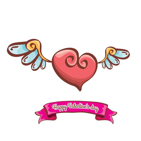 Vector valentines día rosa corazón con alas de ángel — Vector de stock