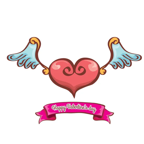 Векторные валентинки день розовое сердце с крыльями ангела — стоковый вектор
