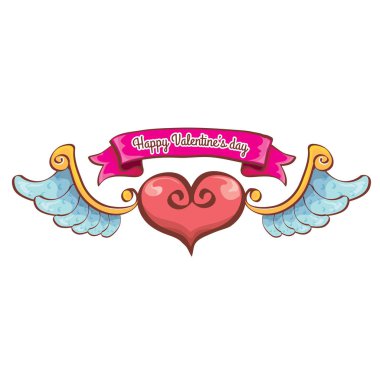 Sevgililer günü pembe kalp melek kanatlı vektör
