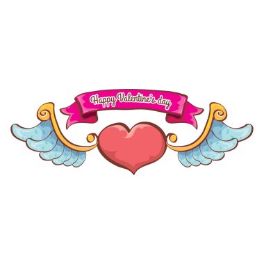 Sevgililer günü pembe kalp melek kanatlı vektör