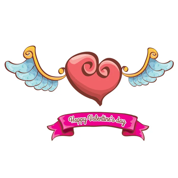 Vector valentines day pink heart with angel wings — Stock Vector