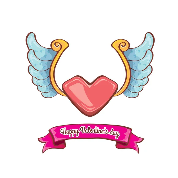 Vector valentines day pink heart with angel wings — Stock Vector