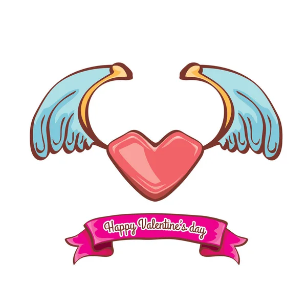 Vector Valentijnsdag roze hart met vleugels van de engel — Stockvector