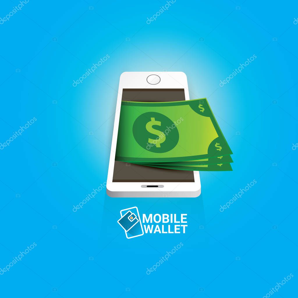 Vector digital mobile wallet vector concept icon. smartphone screen with wallet on screen. Internet banking concept. wireless money transfer.