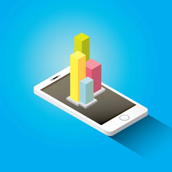 Vetor isométrico Smartphone com gráfico e gráficos —  Vetores de Stock