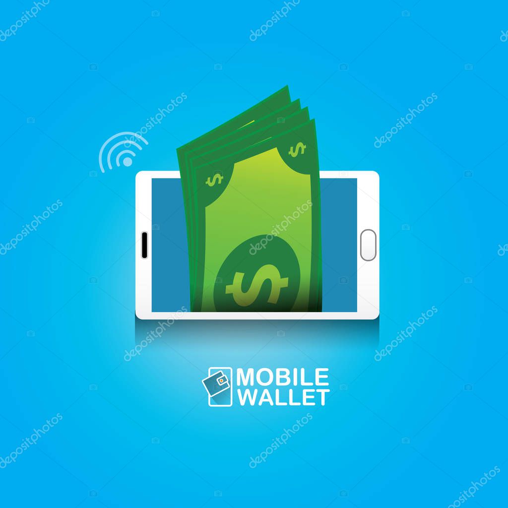 Vector digital mobile wallet vector concept icon. smartphone screen with wallet on screen. Internet banking concept. wireless money transfer.