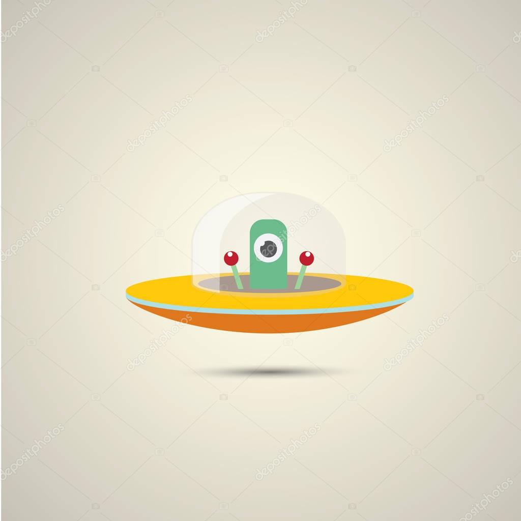 Vector flat funny orange alien spaceship logo design template . cartoon ufo alien in space. funny flying saucer