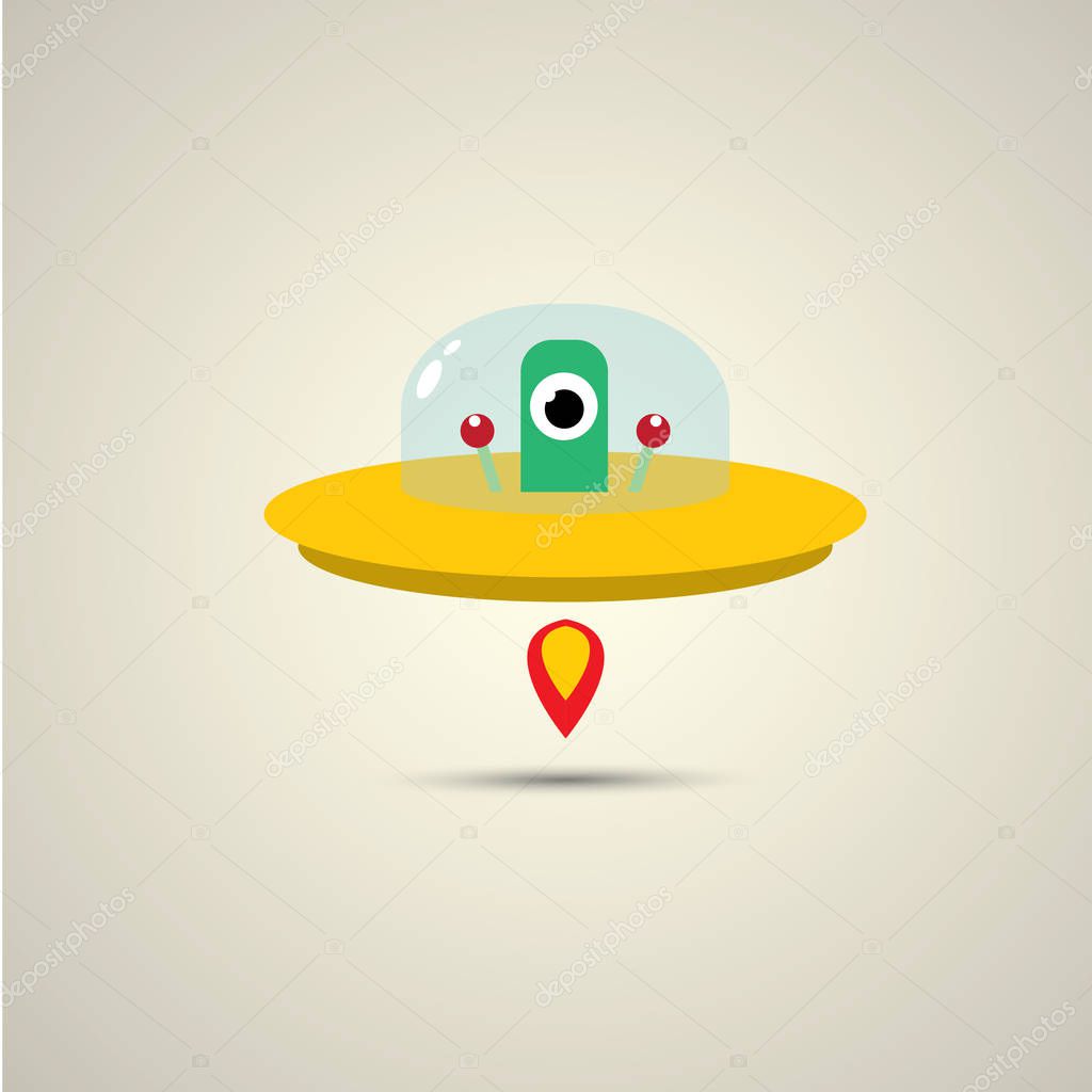 Vector flat funny orange alien spaceship logo design template . cartoon ufo alien in space. funny flying saucer