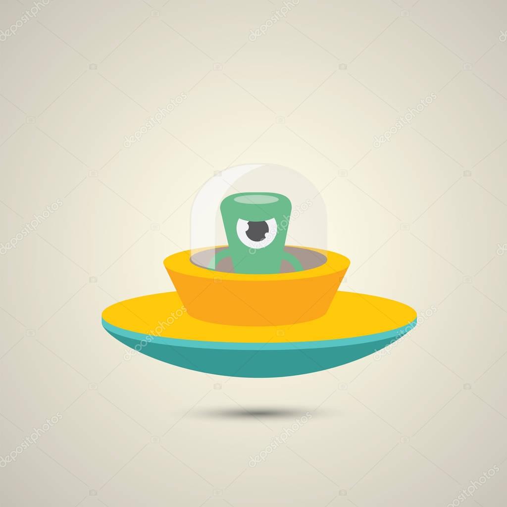 Vector flat funny orange alien spaceship logo design template . cartoon ufo alien in space. funny flying saucer