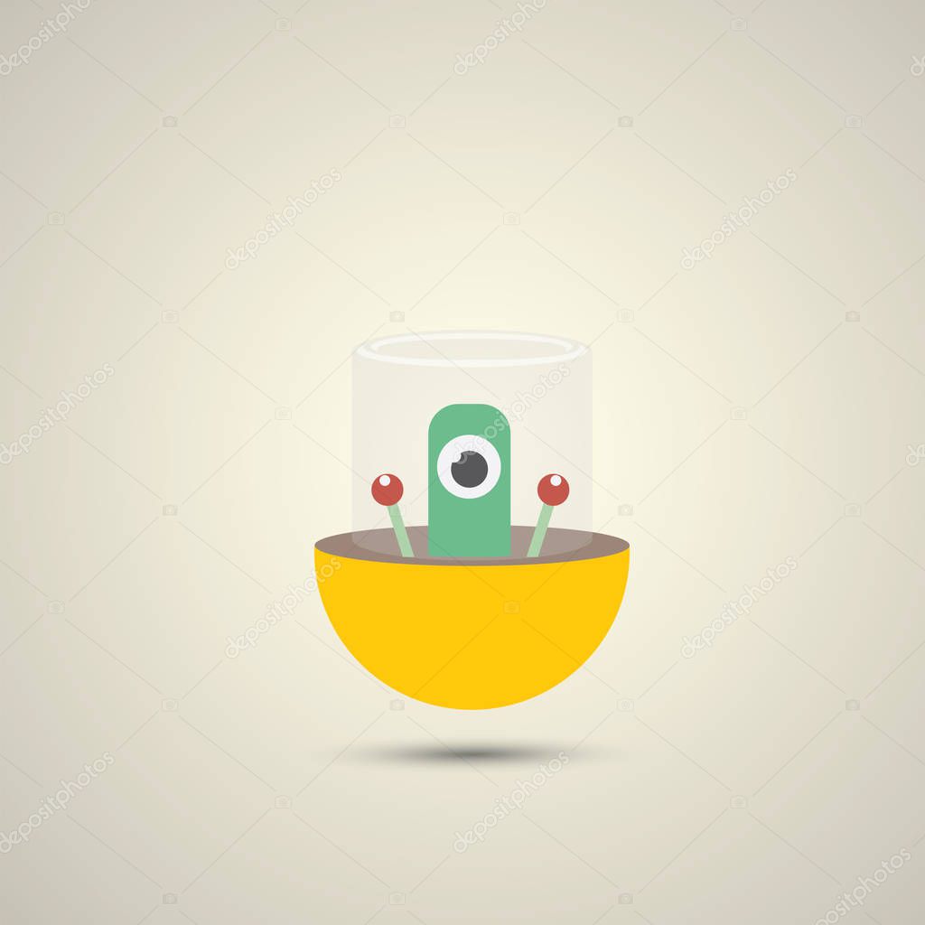 Vector flat funny orange alien spaceship logo design template . cartoon ufo alien in space. funny flying saucer