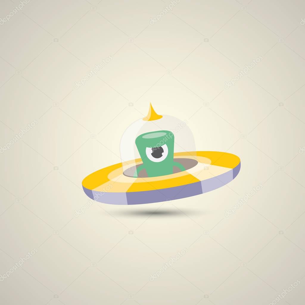 Vector flat funny orange alien spaceship logo design template . cartoon ufo alien in space. funny flying saucer