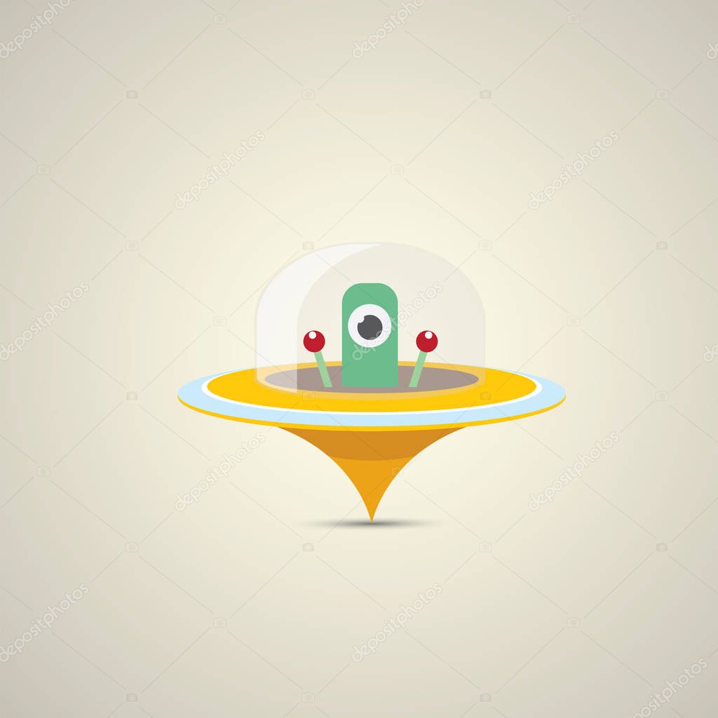Vector flat funny orange alien spaceship logo design template . cartoon ufo alien in space. funny flying saucer
