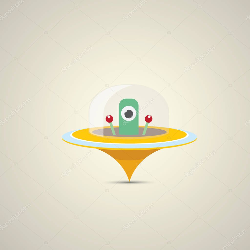 vector flat funny orange alien spaceship logo