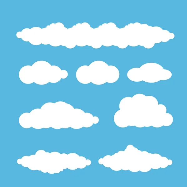 Vector blanco verano nubes conjunto aislado en azul — Vector de stock