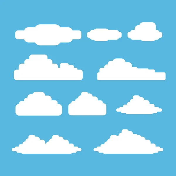 Vector blanco verano nubes conjunto aislado en azul — Vector de stock