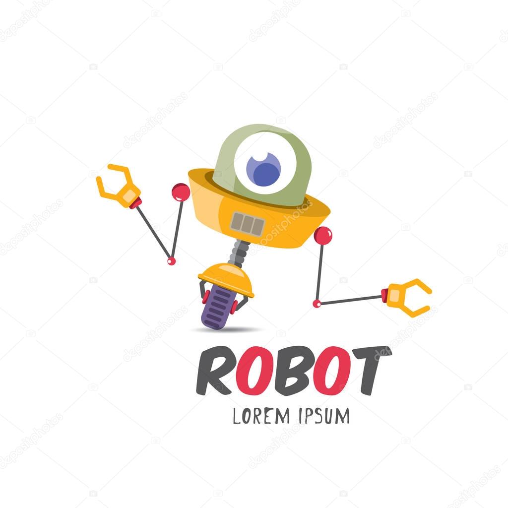 Vector cartoon cute flat robot icon isolated on white. orange funny robot logo design template