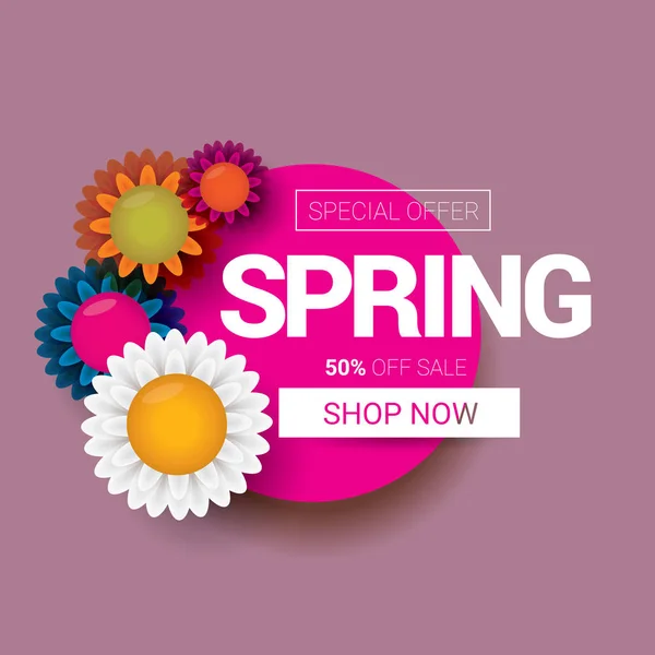 Frühjahrsverkauf Etikett mit schönen Blumen — Stockvektor