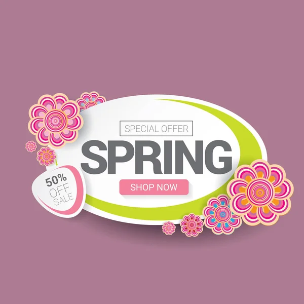 Spring sale label with beautiful flowers — Stock Vector