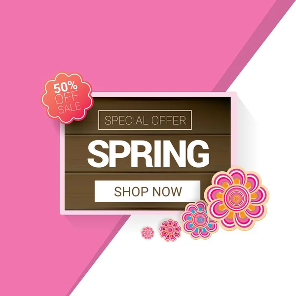 Frühjahrsverkauf Etikett mit schönen Blumen — Stockvektor