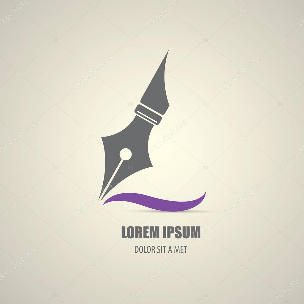Vector flat Fountain pen icon isolated. blogger or writer flat design style logo template with nib