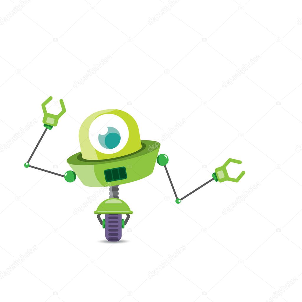 Vector cartoon cute flat robot icon isolated on white. green funny robot logo design template