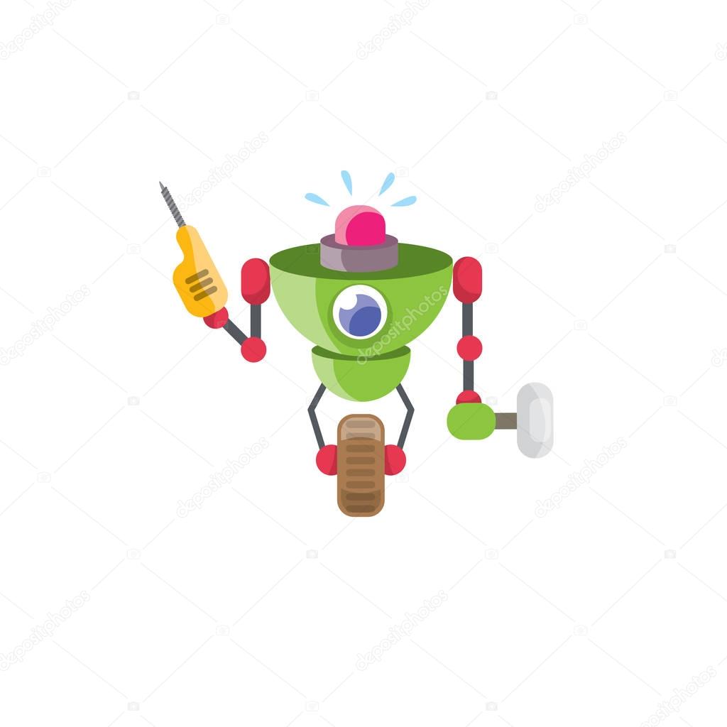 Vector cartoon cute flat robot icon isolated on white. green funny robot logo design template