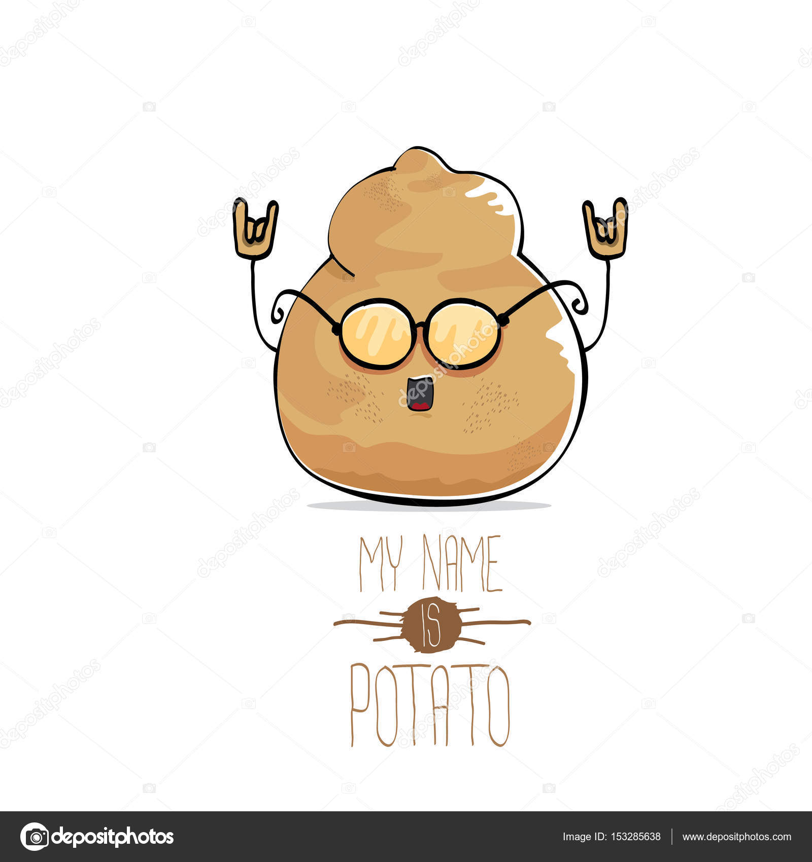 vector brown cute little kawaii potato cartoon character isolated on white  background. My name is potato vector concept illustration. funky summer  vegetable food kids character, Stock vector