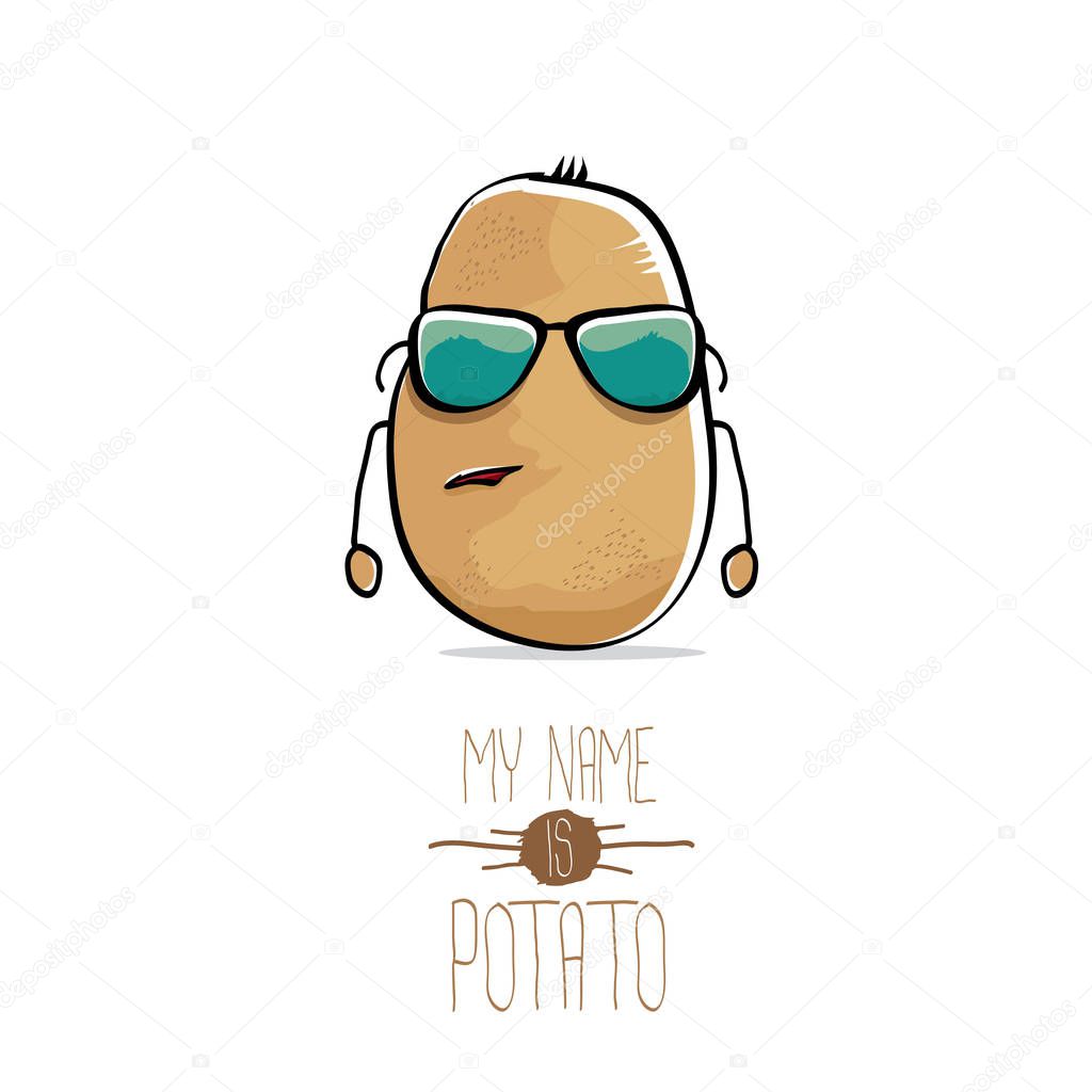 Vector funny cartoon cute brown potato isolated on white background. My name is potato