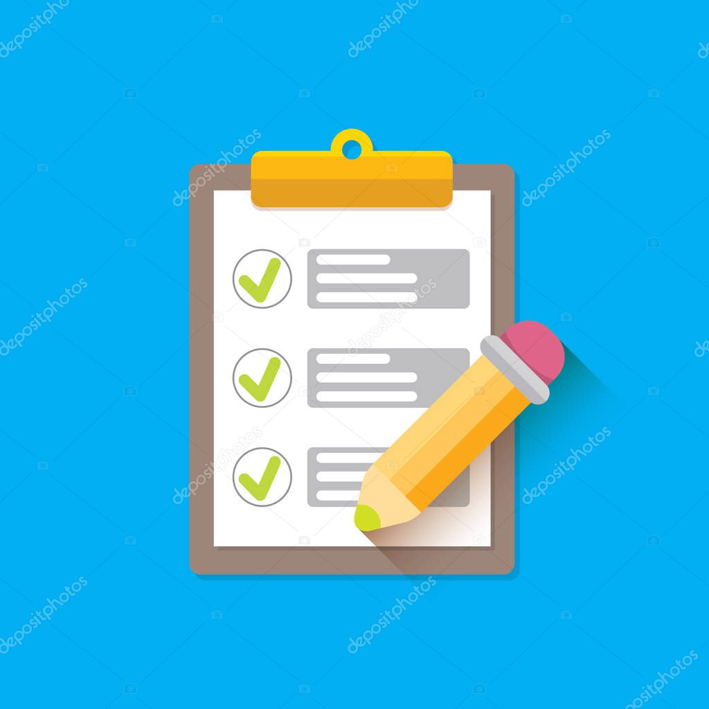 vector Clipboard icon with checkmarks and pencil