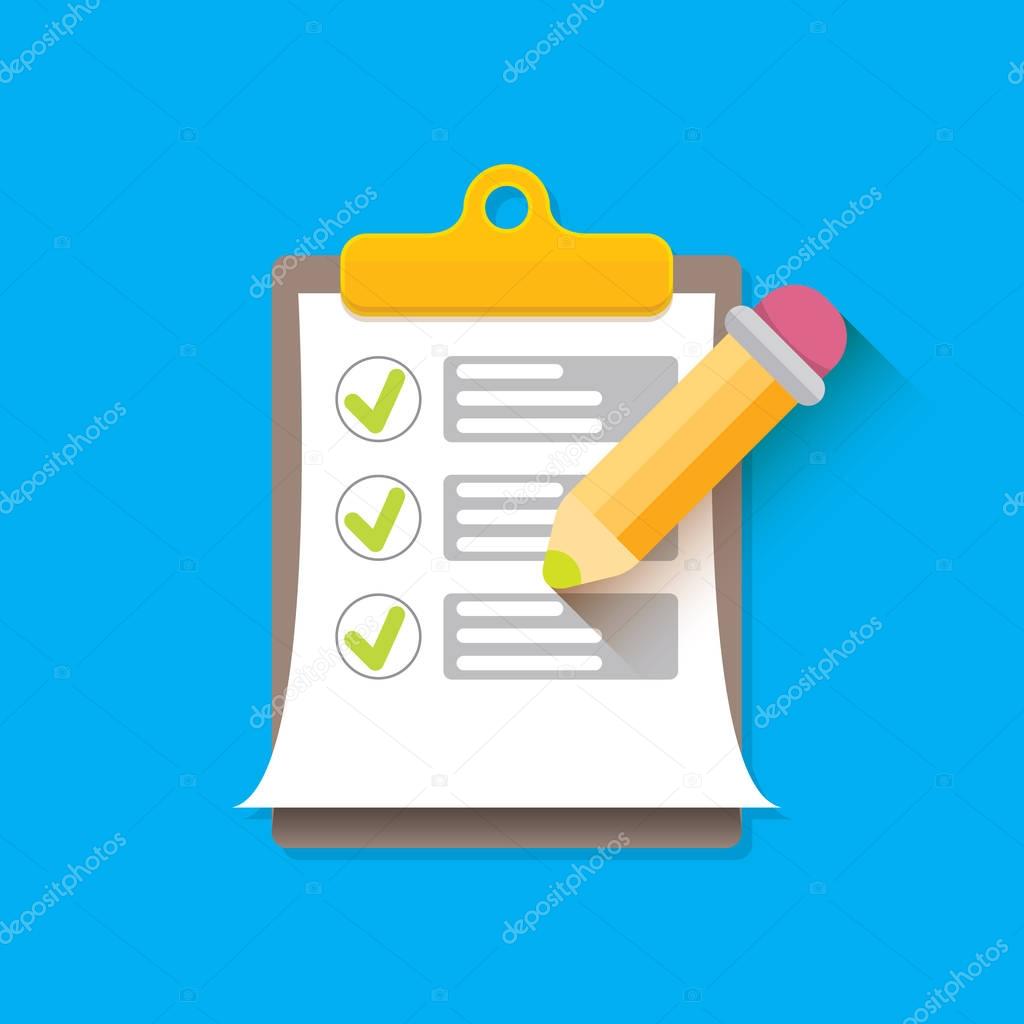 vector Clipboard icon with checkmarks and pencil