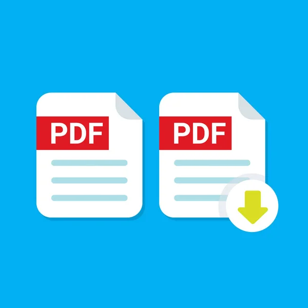 Vector flat PDF file icon and pdf download icon — Stock Vector