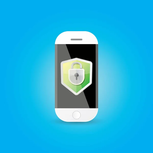 Schermo dell'app di sicurezza mobile con scudo e blocco — Vettoriale Stock